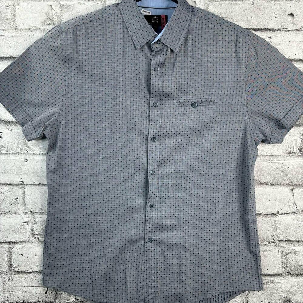 ZAK Los Angeles Men's Blue Gray Short Sleeve Button Shirt XL Small Diamond